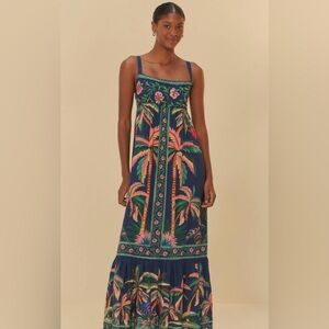 FARM Rio Navy and Pink Palm Maxi Dress